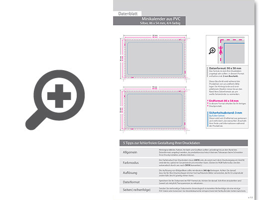 Product Bild minikalender_aus_pvc_4_4_farbig_bedruckt_auf_silbernem_hintergrund