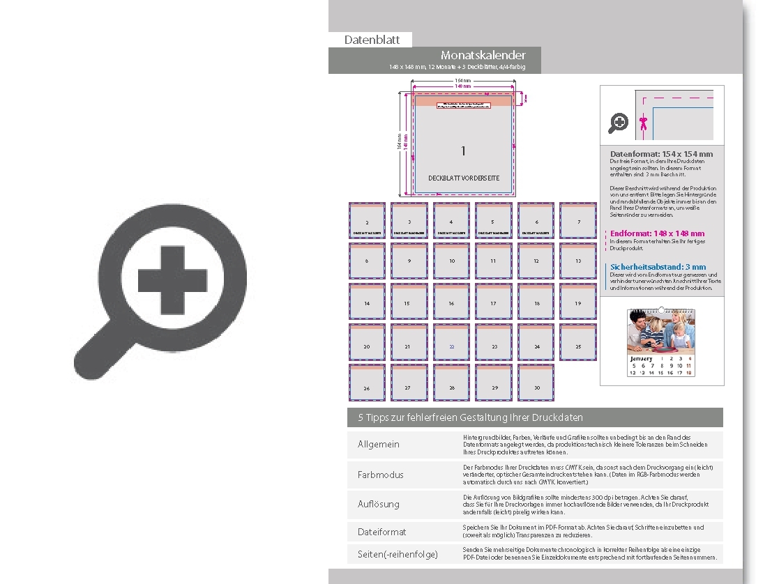 Product Bild monatskalender_15_blatt_(12_monate_+_3_deckbl__tter)__beidseitig_bedruckt_4_4_farbig__quadrat_(148_x_148_mm)