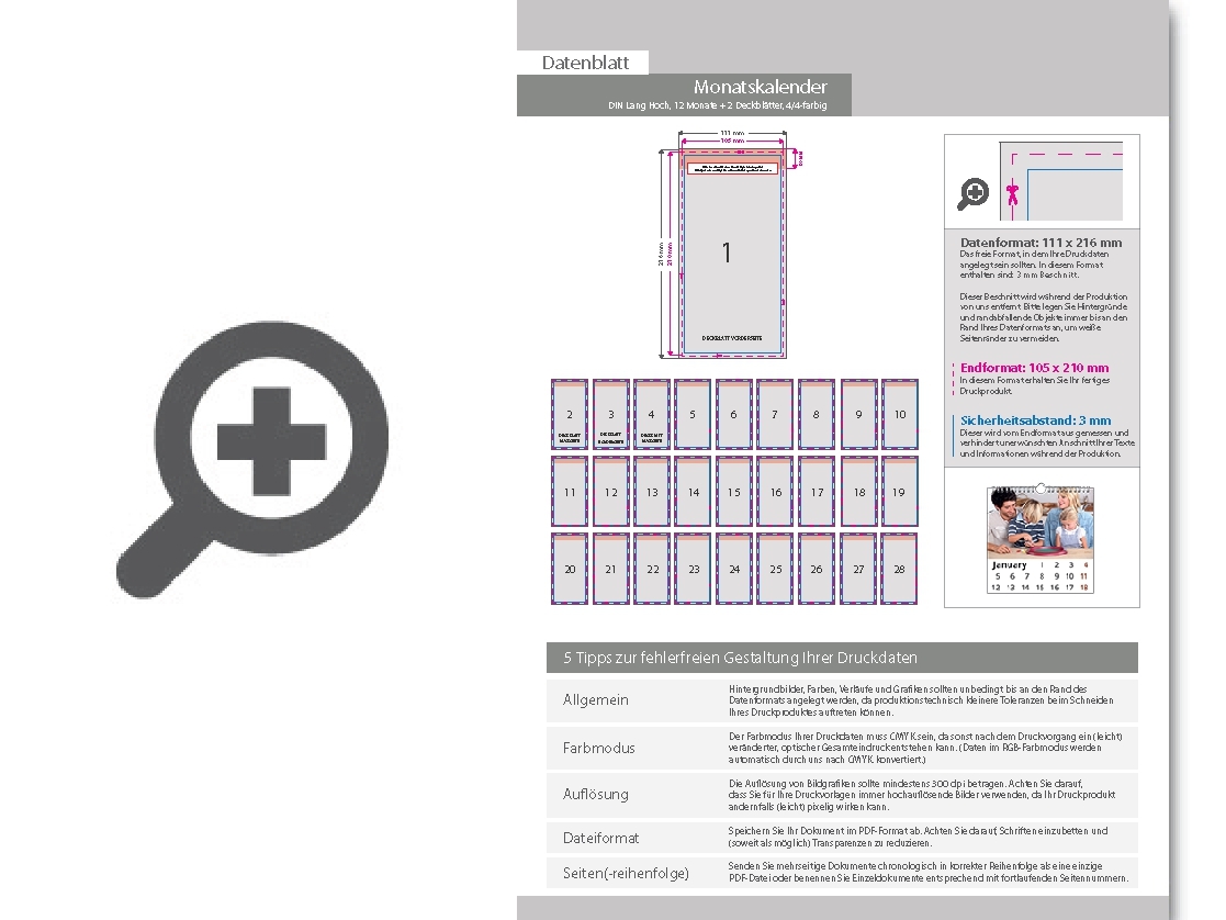 Product Bild monatskalender_14_blatt_(12_monate_+_2_deckbl__tter)__beidseitig_bedruckt_4_4_farbig__din_lang_hoch_(105_x_210_mm)