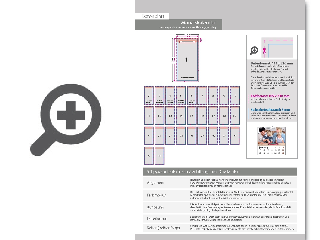 Product Bild monatskalender_15_blatt_(12_monate_+_3_deckbl__tter)__beidseitig_bedruckt_4_4_farbig__din_lang_hoch_(105_x_210_mm)